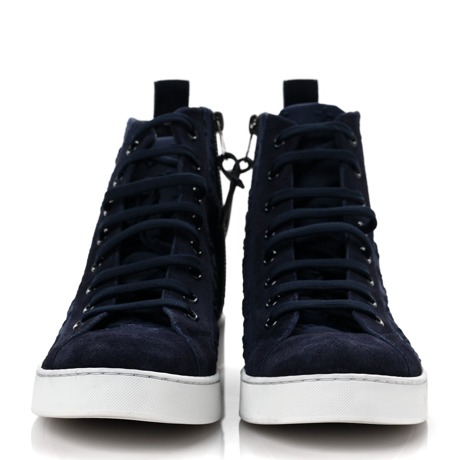Louis Vuitton Neoprene Suede Embossed Monogram Stellar High Top Sneakers 38 Navy 2 of 7