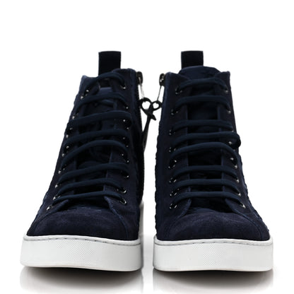 Louis Vuitton Neoprene Suede Embossed Monogram Stellar High Top Sneakers 38 Navy 2 of 7