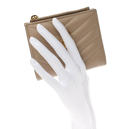 Saint Laurent Grain De Poudre Matelasse Chevron Monogram Zipped Card Case Nude Powder 2 of 8