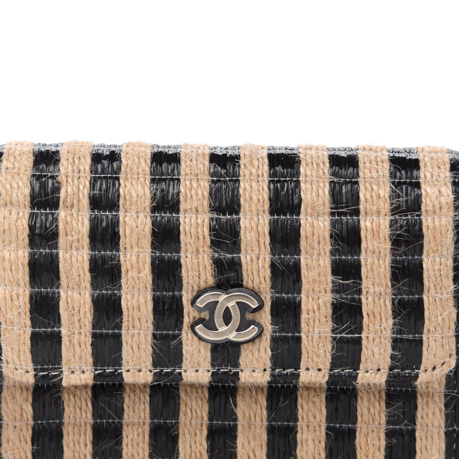 Chanel Raffia Jute Striped Belt Bag Black Beige 11 of 11