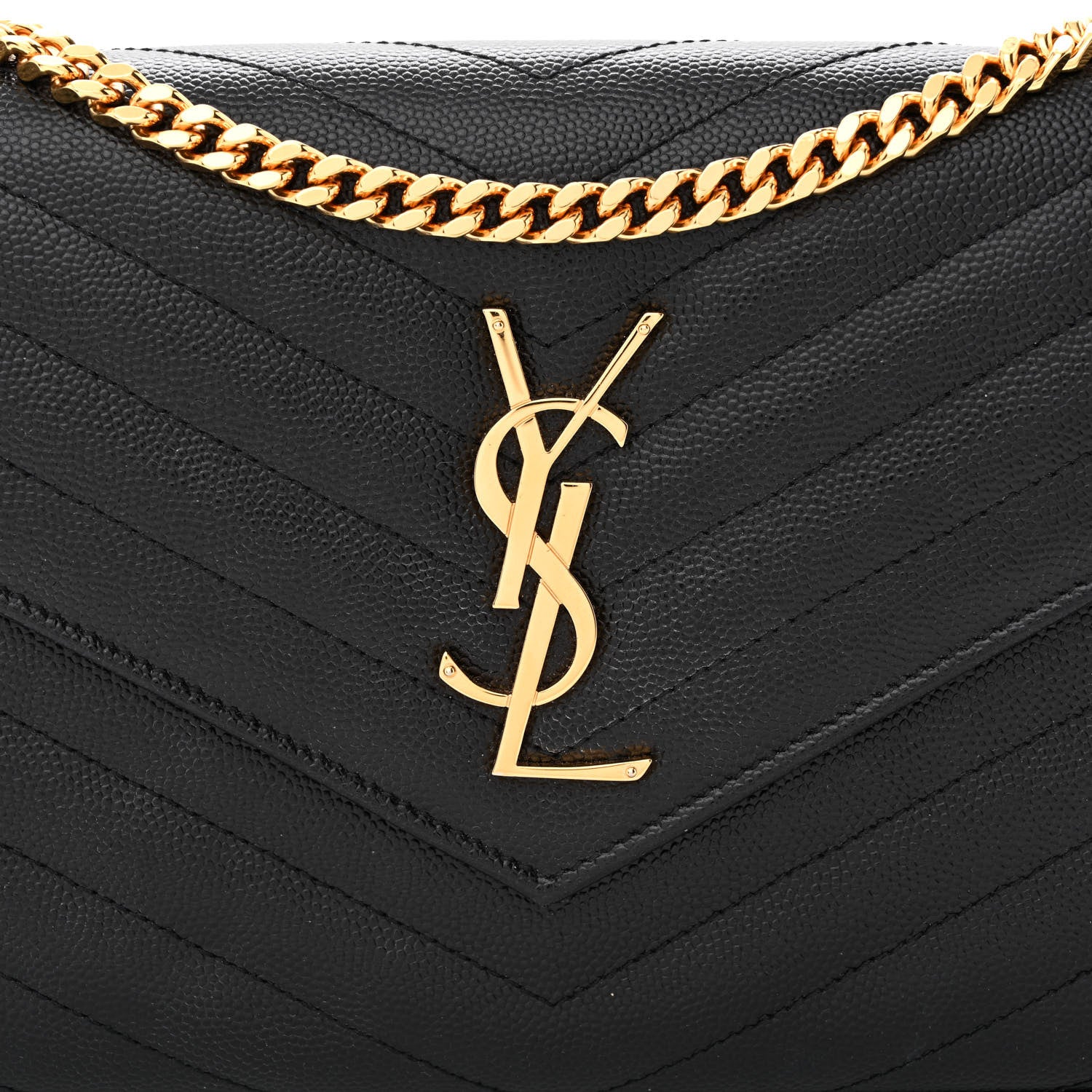 Saint Laurent Grain De Poudre Matelasse Chevron Monogram Chain Wallet Black 8 of 12