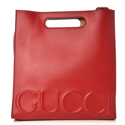 Gucci Calfskin Embossed Medium XL Tote Red 1 of 8