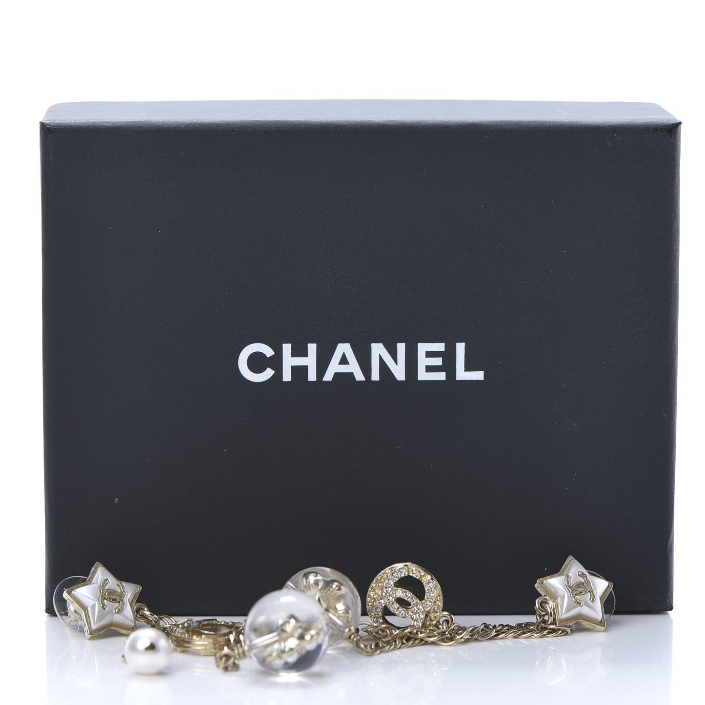 Crystal Pearl Resin CC Star Dangle Earrings Gold