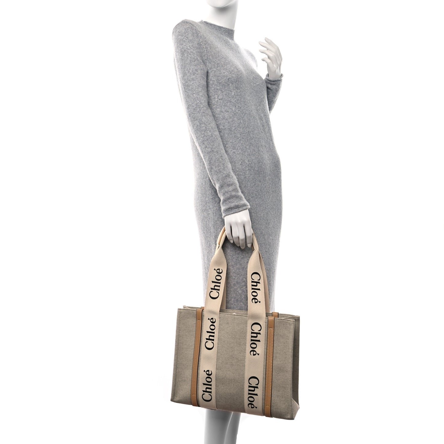 Cotton Calfskin Medium Woody Ribbon Tote Biscotti Beige