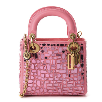 Christian Dior Smooth Calfskin Embroidered Mini Mosaic of Mirrors Lady Dior Pink 1 of 11