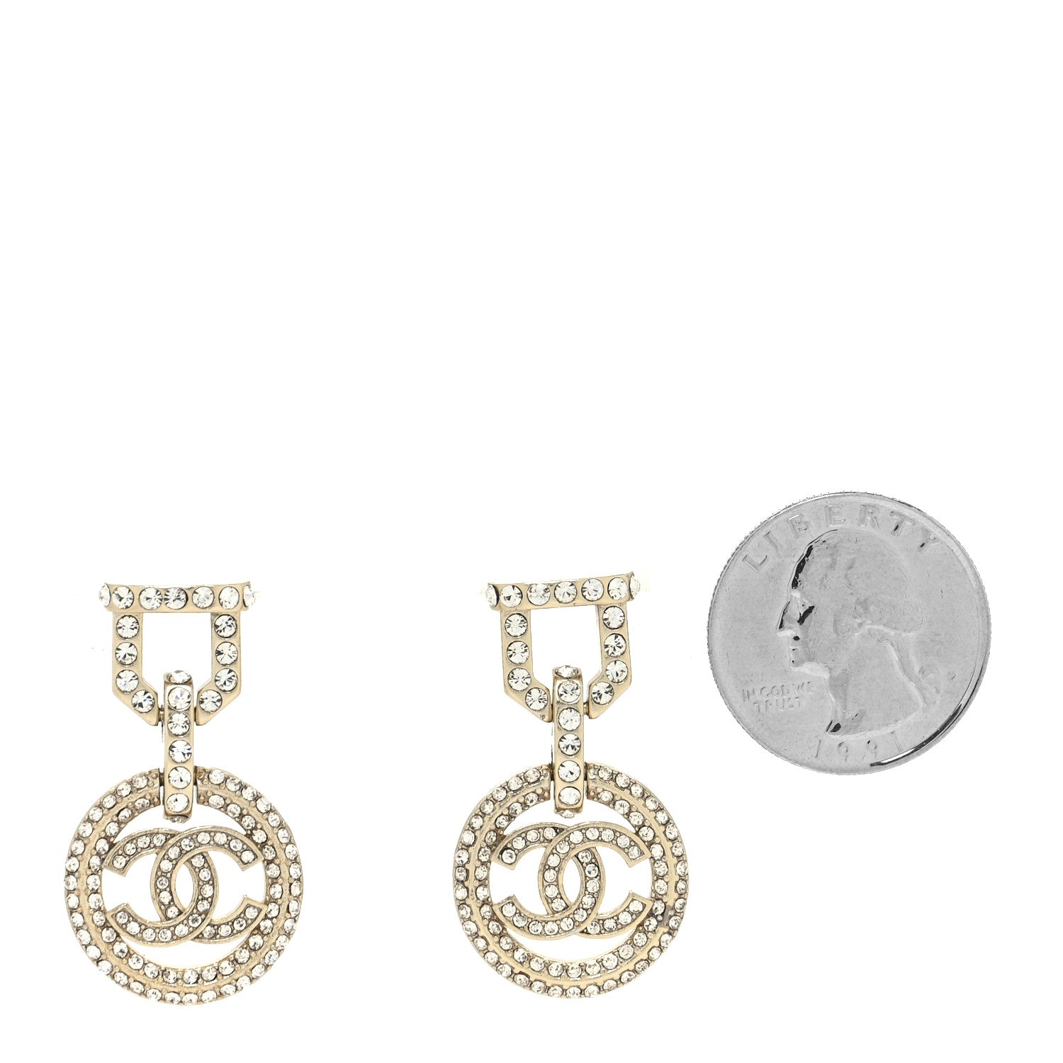 Chanel Crystal CC Vendome Round Drop Earrings Gold 2 of 4