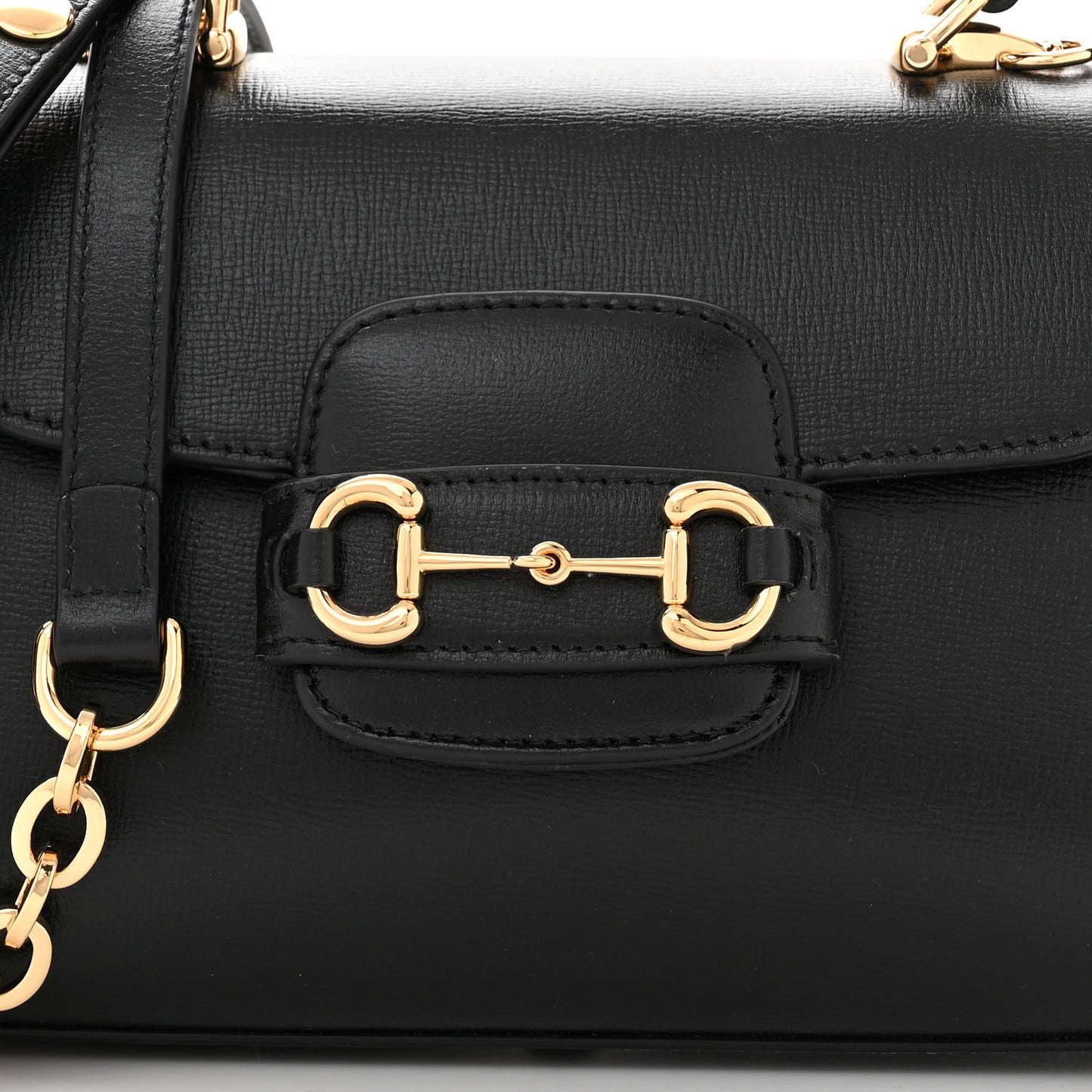 Glazed Textured Calfskin Mini Horsebit 1955 Top Handle Flap Bag Black