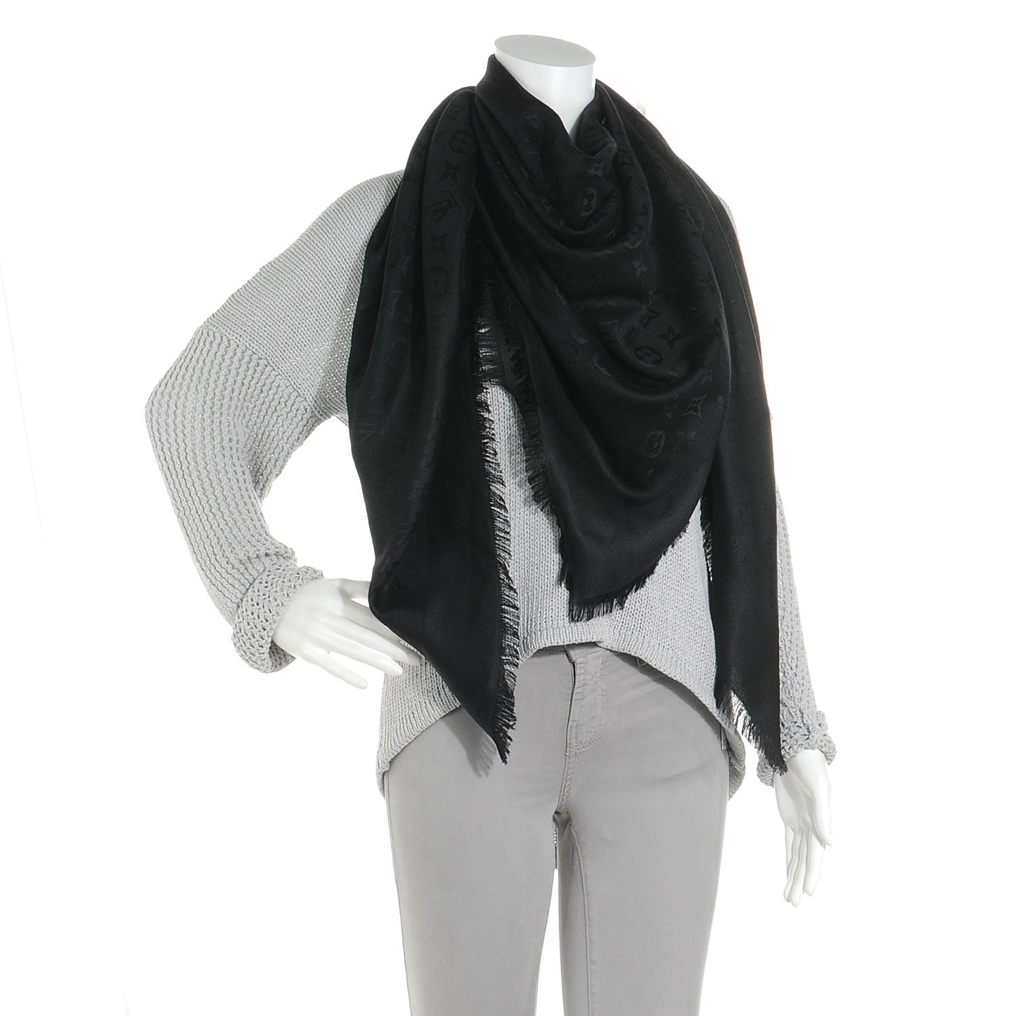 Silk Wool Monogram Shawl Black