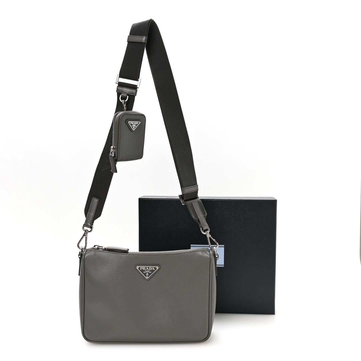 Saffiano Travel Pocket Zippered Shoulder Bag Marmo