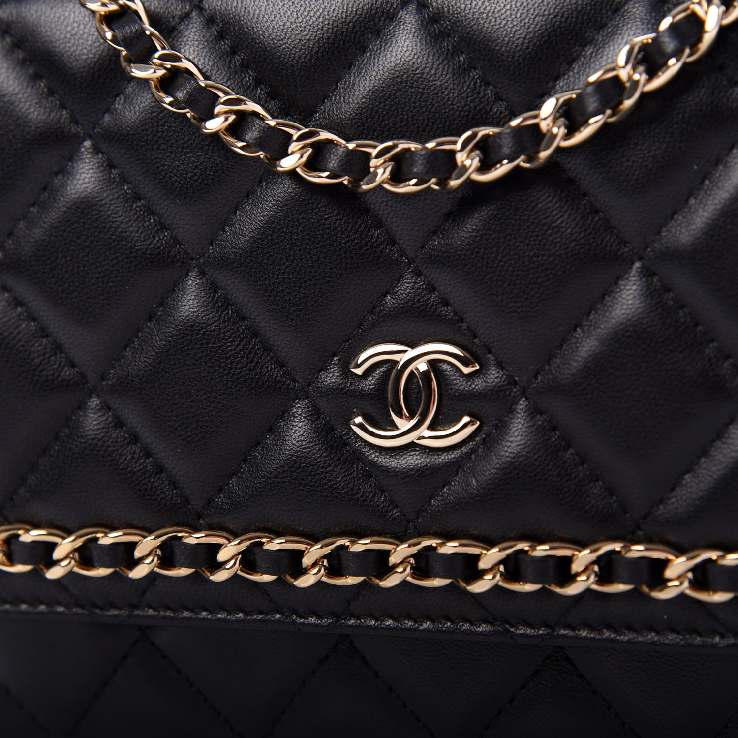 Chanel Lambskin Quilted Chain Around Wallet On Chain WOC Black 10 of 11