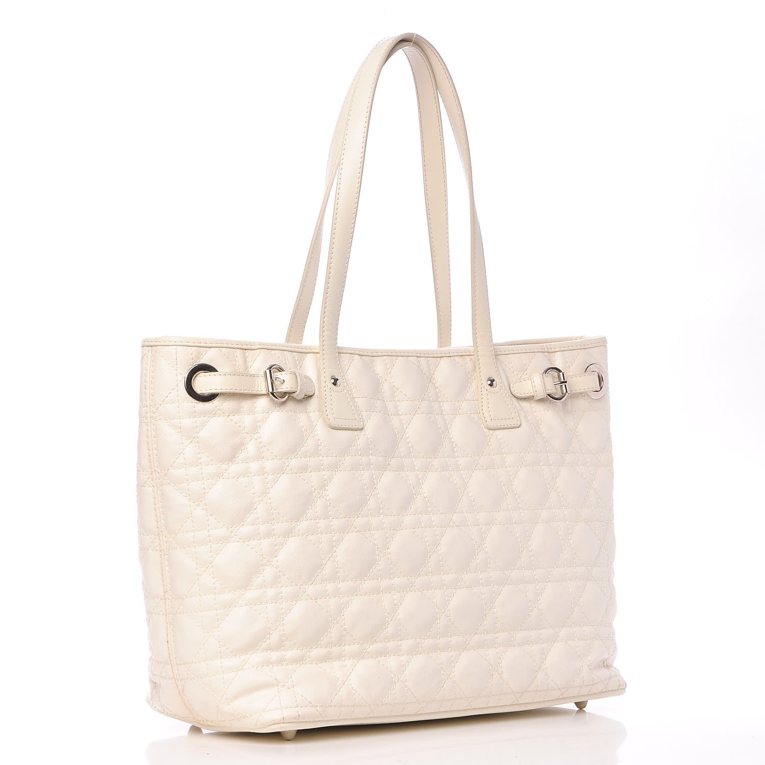 Christian Dior Coated Canvas Cannage Small Panarea Tote White 3 of 14
