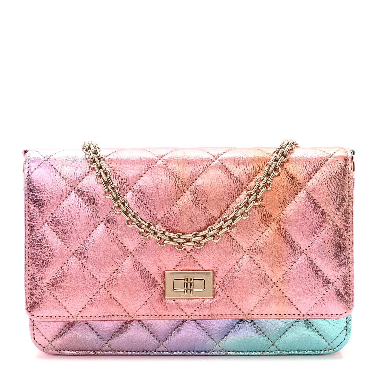 Chanel Metallic Goatskin Quilted 2.55 Reissue Wallet on Chain WOC Multicolor 1 of 12