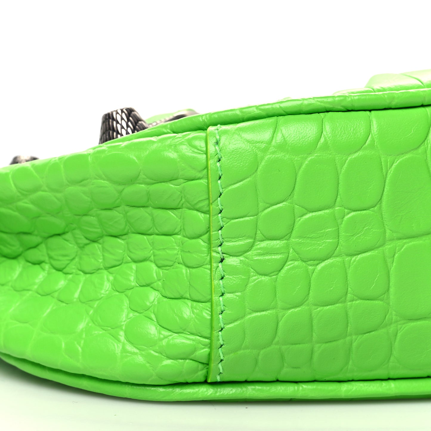 Extra Supple Calfskin Crocodile Embossed Le Cagole Shoulder Bag XS Acid Green
