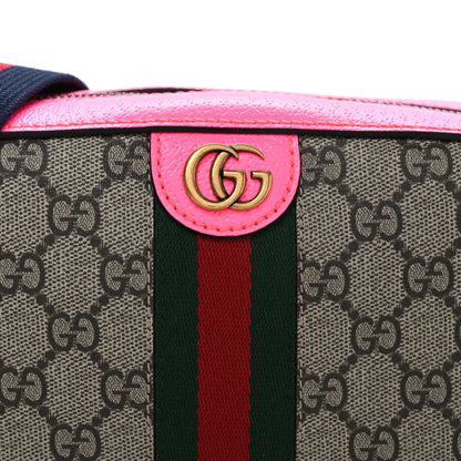 Gucci GG Supreme Monogram Textured Dollar Calfskin Web Ophidia Small Crossbody Bag Beige Ebony Fuchsia 8 of 10