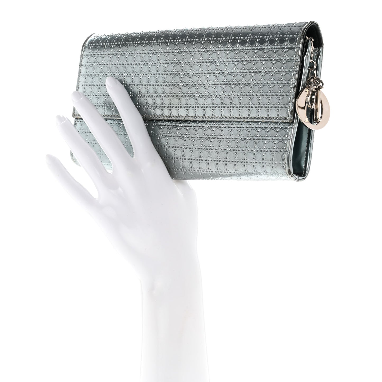 Metallic Calfskin Micro-Cannage Lady Dior Croisiere Chain Wallet Blue