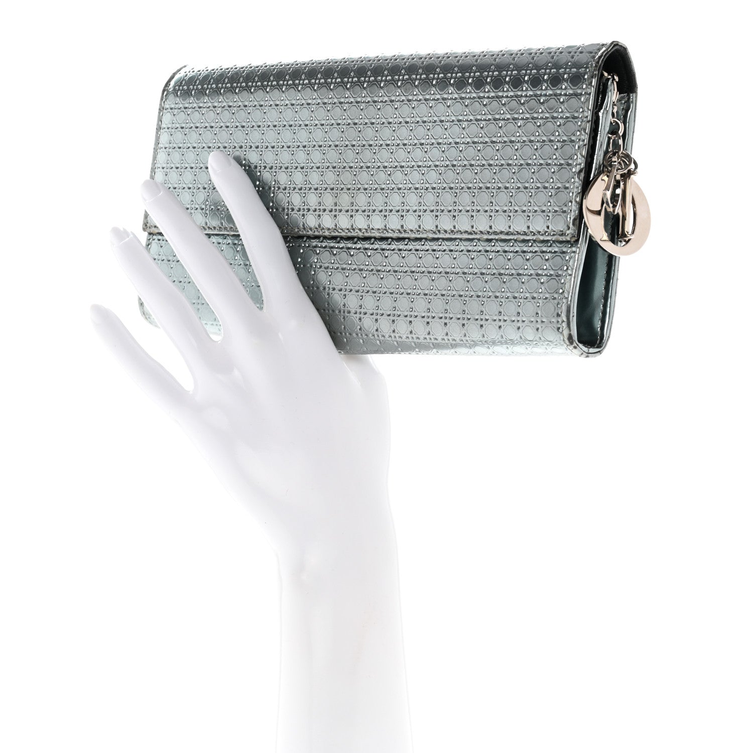 Christian Dior Metallic Calfskin Micro-Cannage Lady Dior Croisiere Chain Wallet Blue 2 of 9
