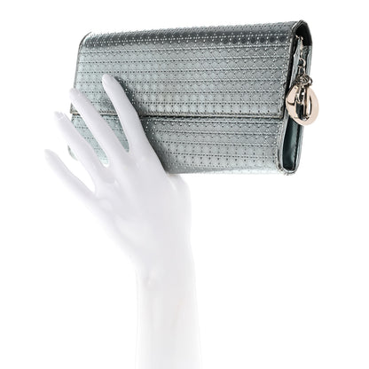 Christian Dior Metallic Calfskin Micro-Cannage Lady Dior Croisiere Chain Wallet Blue 2 of 9