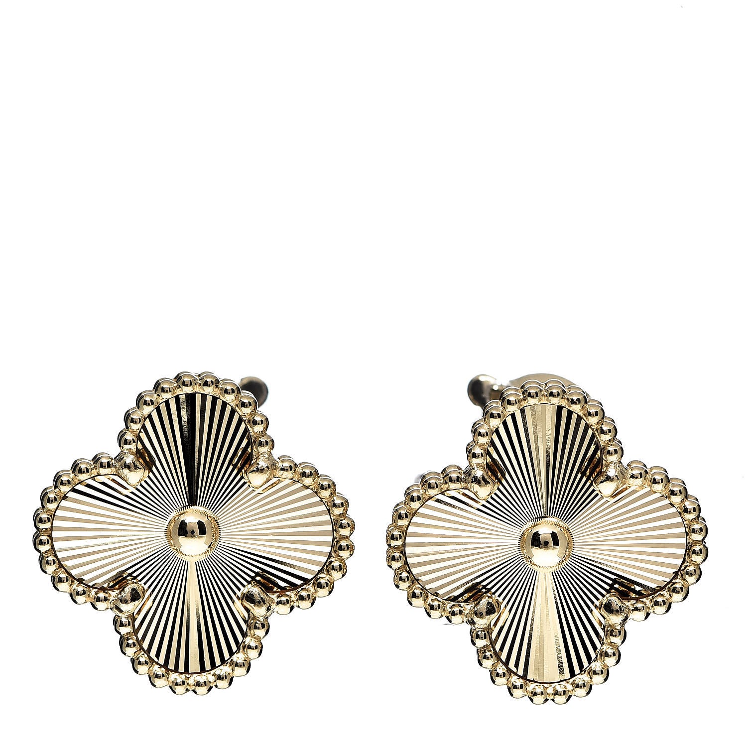 Van Cleef & Arpels 18K Yellow Gold Guilloche Vintage Alhambra Earrings 1 of 5