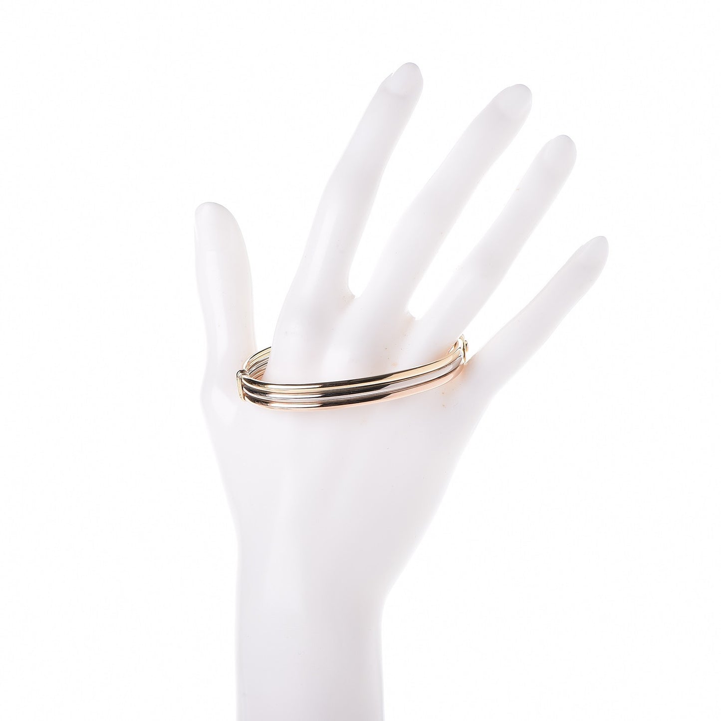 18K Pink Yellow White Gold Trinity Hinged Bangle Bracelet