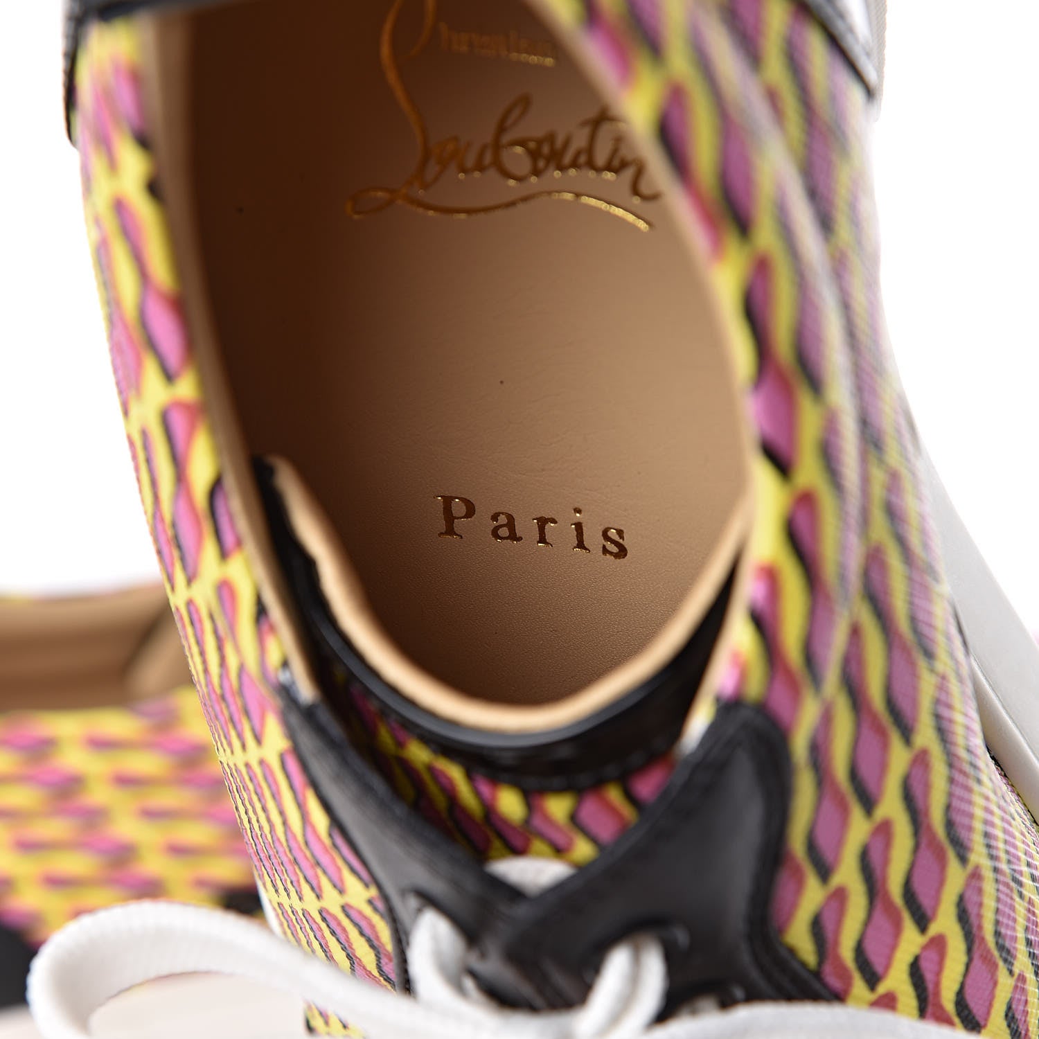 Christian Louboutin Patent Toile Womens Louis Junior Spikes Flat Sneakers 38 Version Jaune 7 of 11