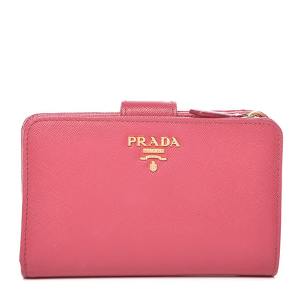 Prada Saffiano Metal Compact Wallet Peonia 1 of 8