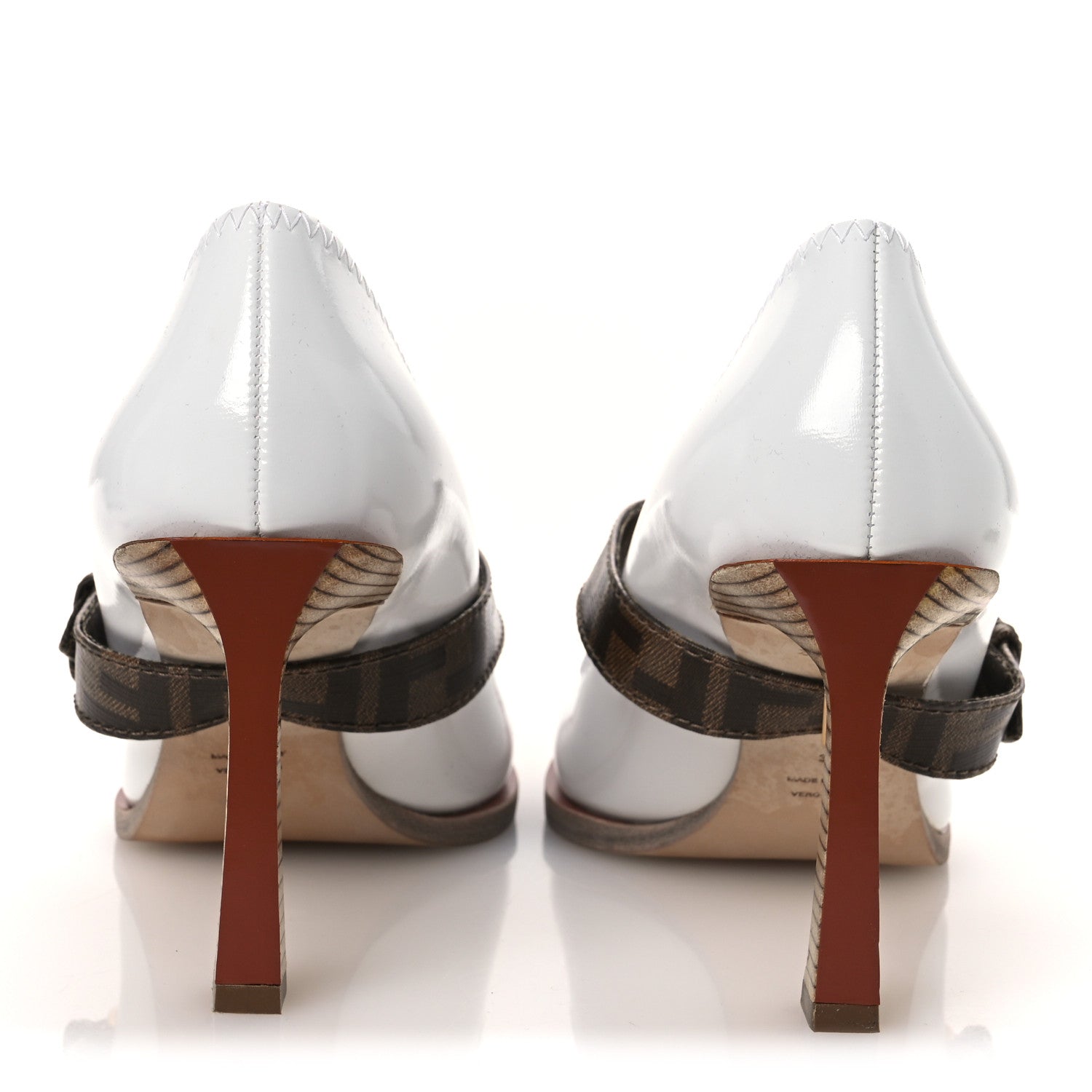 Fendi Glossy Neoprene Glazed Fabric FF FFrame Court Mary Jane Pumps 39 White Tobacco Moro 6 of 11