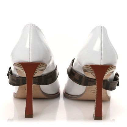 Fendi Glossy Neoprene Glazed Fabric FF FFrame Court Mary Jane Pumps 39 White Tobacco Moro 6 of 11