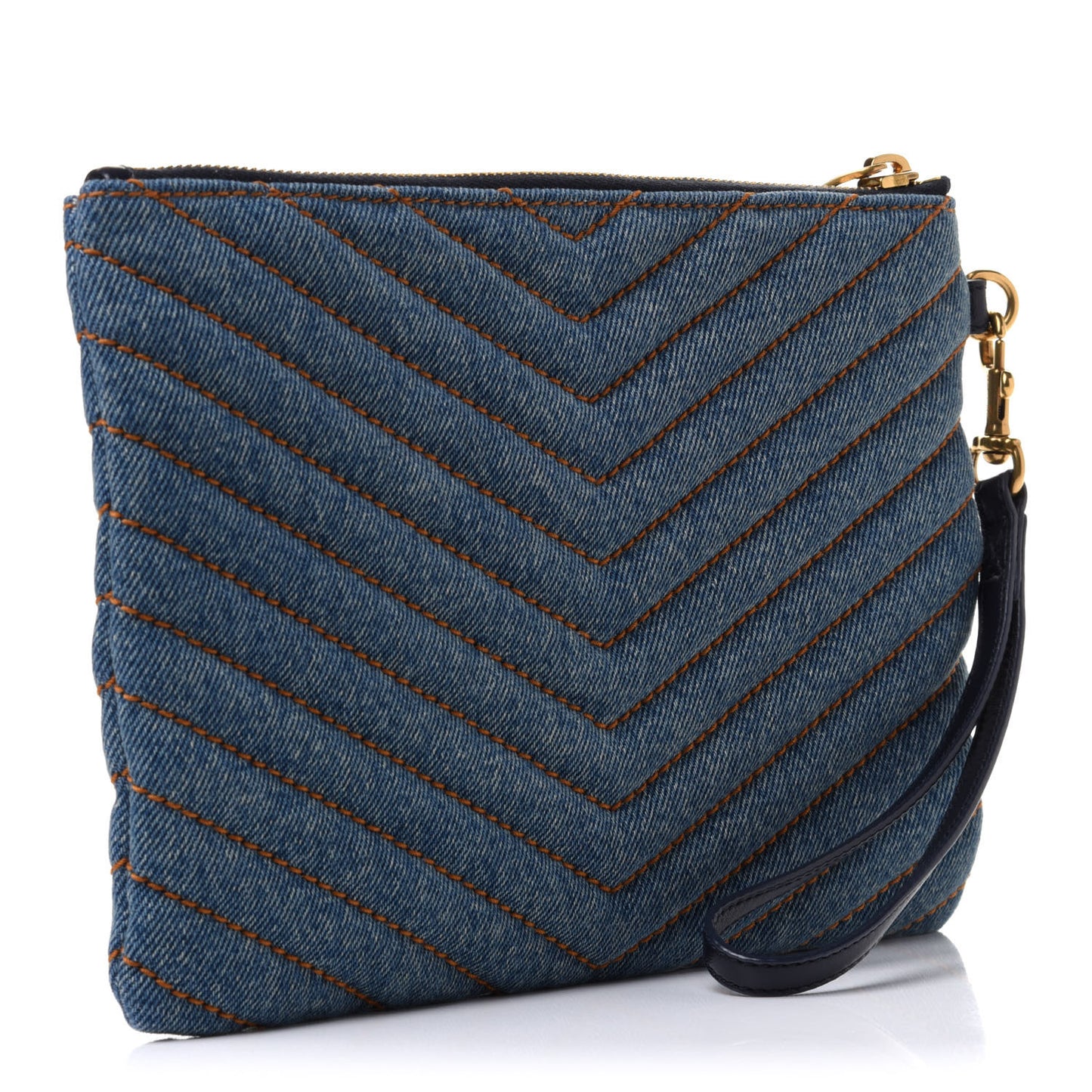 Denim Matelasse Chevron Monogram A5 Wristlet Blue