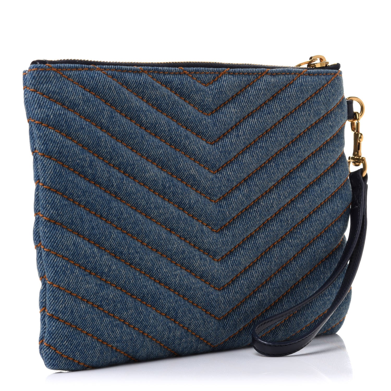 Saint Laurent Denim Matelasse Chevron Monogram A5 Wristlet Blue 3 of 11
