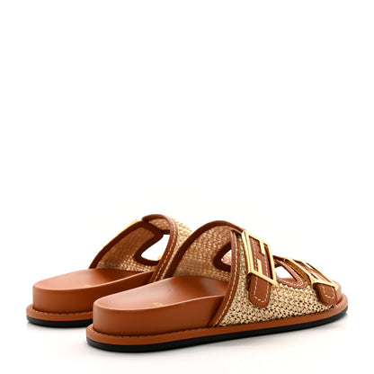 Fendi Raffia Vitello Womens Fendi Feel Buckled Slide Sandals 39 Paglia Brandy 5 of 8