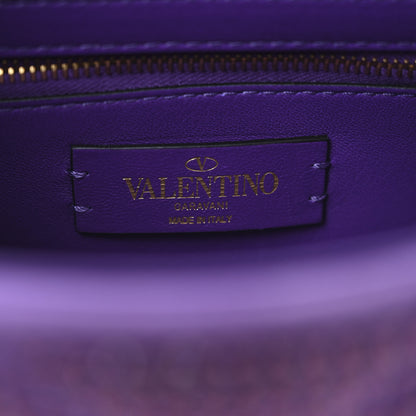 Valentino Garavani Crystal Suede Enamel Medium Roman Stud Shoulder Bag Purple 6 of 9