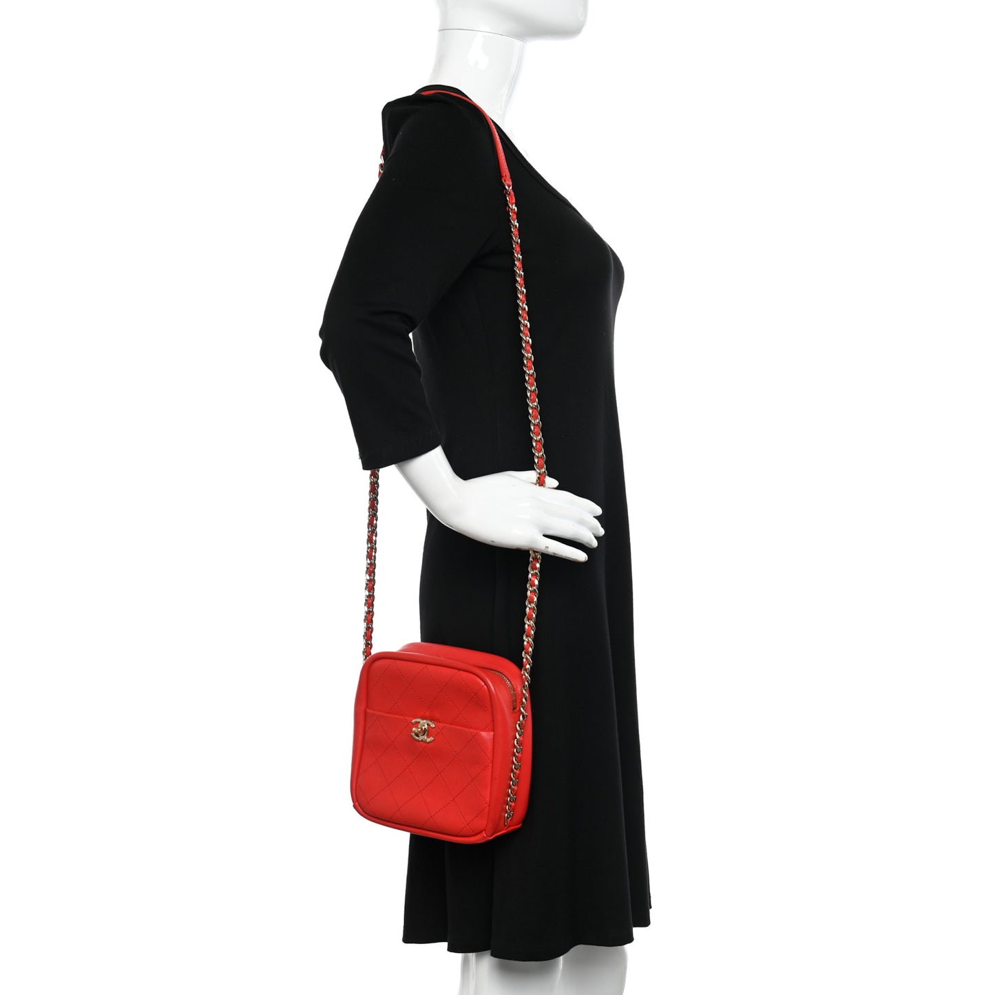 Goatskin Stitched Casual Trip North South Camera Case Red