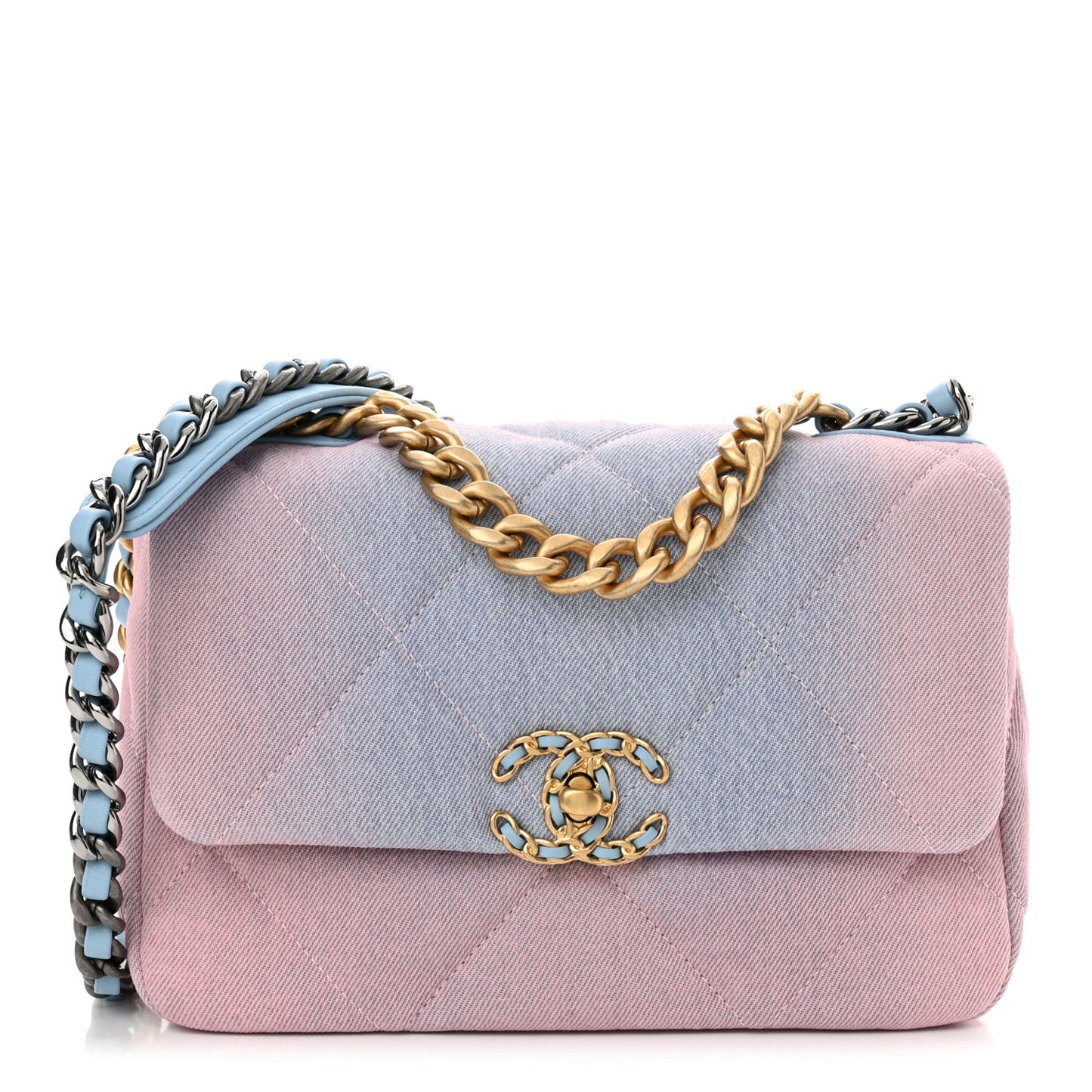 Denim Quilted Medium Chanel 19 Flap Blue Pink