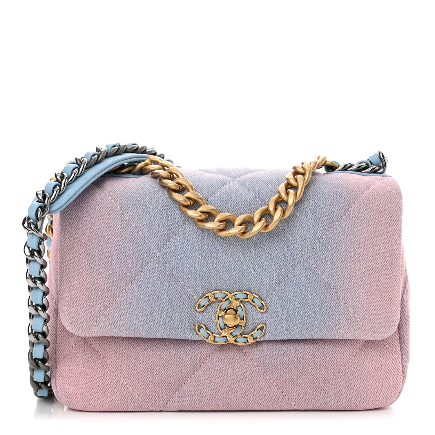 Chanel Denim Quilted Medium Chanel 19 Flap Blue Pink 1 of 11