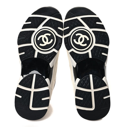 Chanel Mesh Suede Calfskin Grained Calfskin Womens CC Sneakers 40 White Black 5 of 9