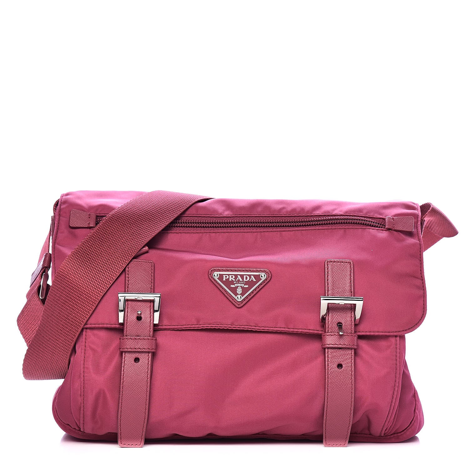 Prada Tessuto Nylon Vela Saffiano Messenger Bag Fuxia 1 of 10
