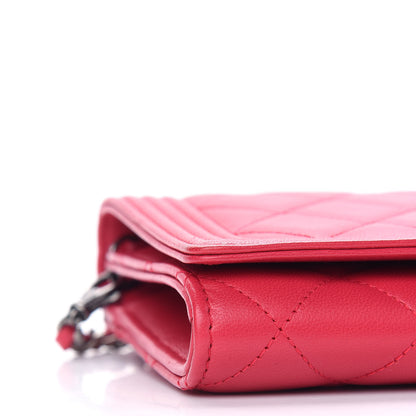 Chanel Lambskin Quilted Boy Wallet On Removable Chain Fuchsia 9 of 10