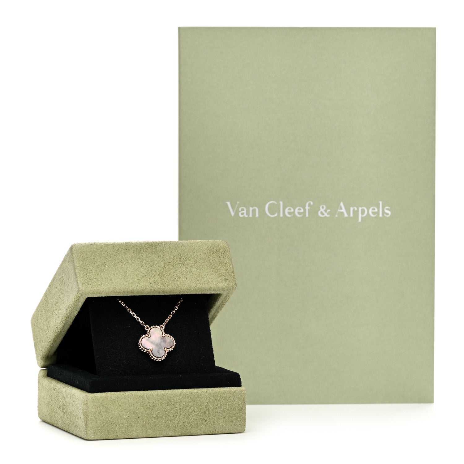 Van Cleef & Arpels 18K Rose Gold Gray Mother of Pearl Vintage Alhambra Pendant Necklace 5 of 5