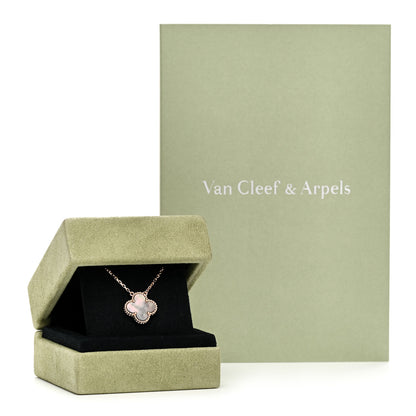 Van Cleef & Arpels 18K Rose Gold Gray Mother of Pearl Vintage Alhambra Pendant Necklace 5 of 5
