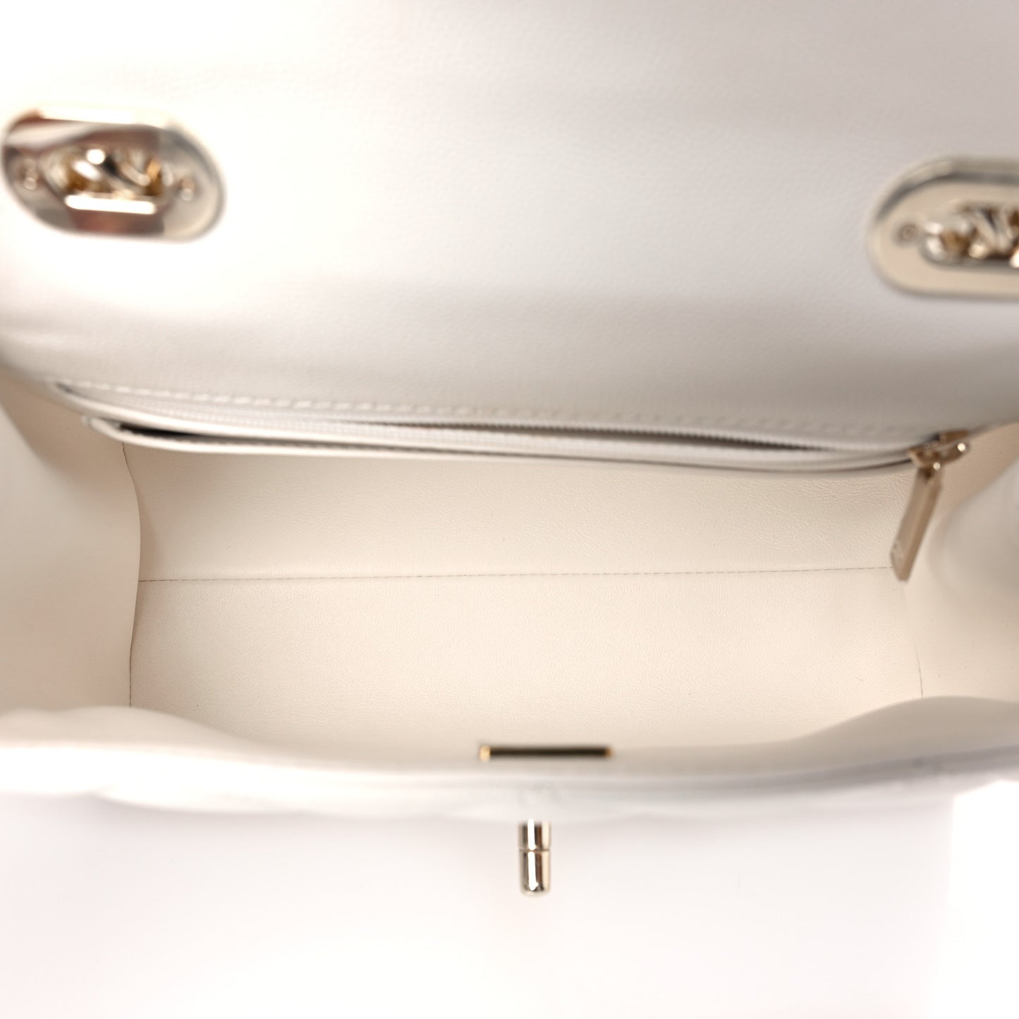Caviar Quilted Mini Retro Twist Top Handle Flap White