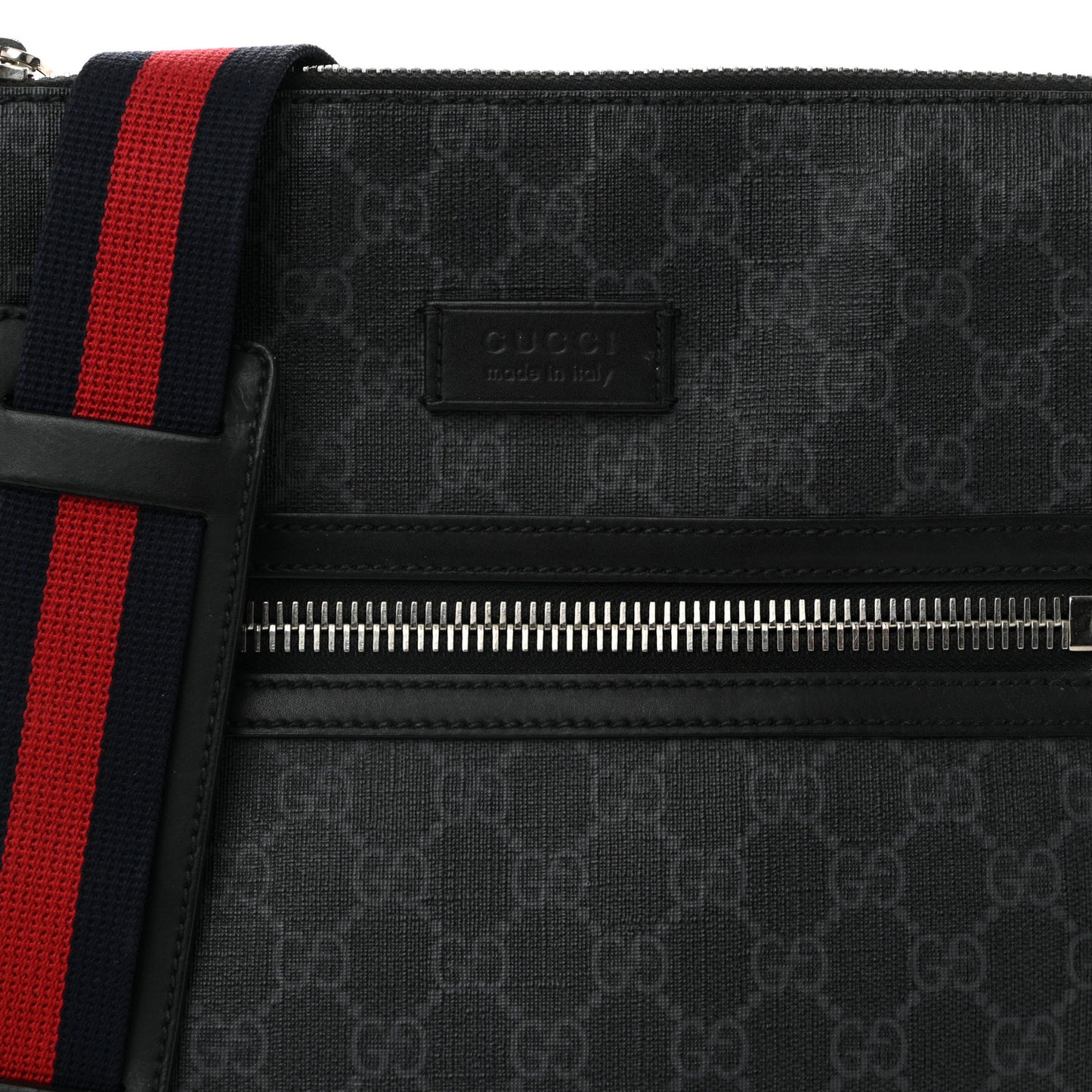 GG Supreme Monogram Web Small Flat Messenger Bag Black Grey