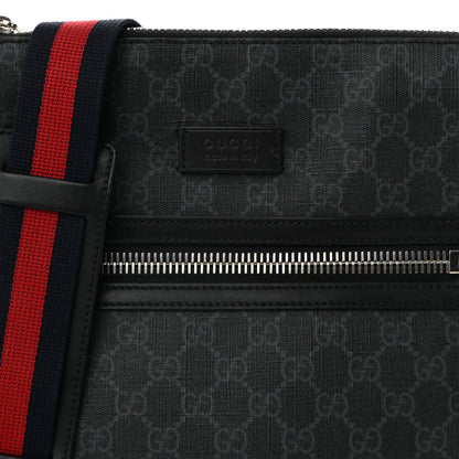 Gucci GG Supreme Monogram Web Small Flat Messenger Bag Black Grey 8 of 11