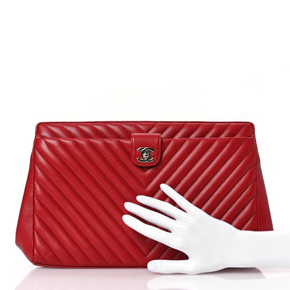 Chanel Caviar Chevron Quilted Framed Clutch Red 2 of 12