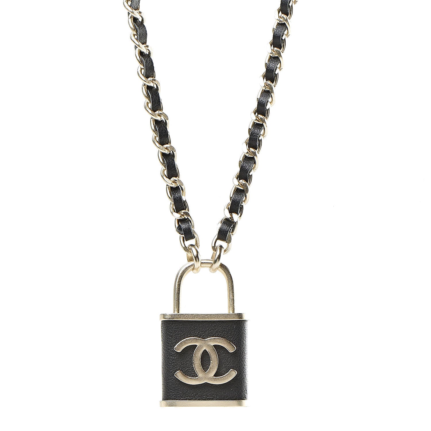Chanel Metal Lambskin Lock Double Necklace Black 1 of 6