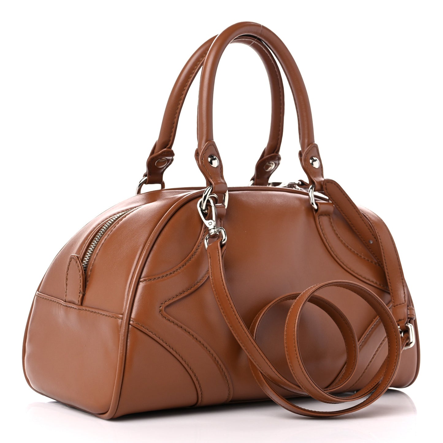 Soft Calfskin Monochrome Bowling Bag Cognac