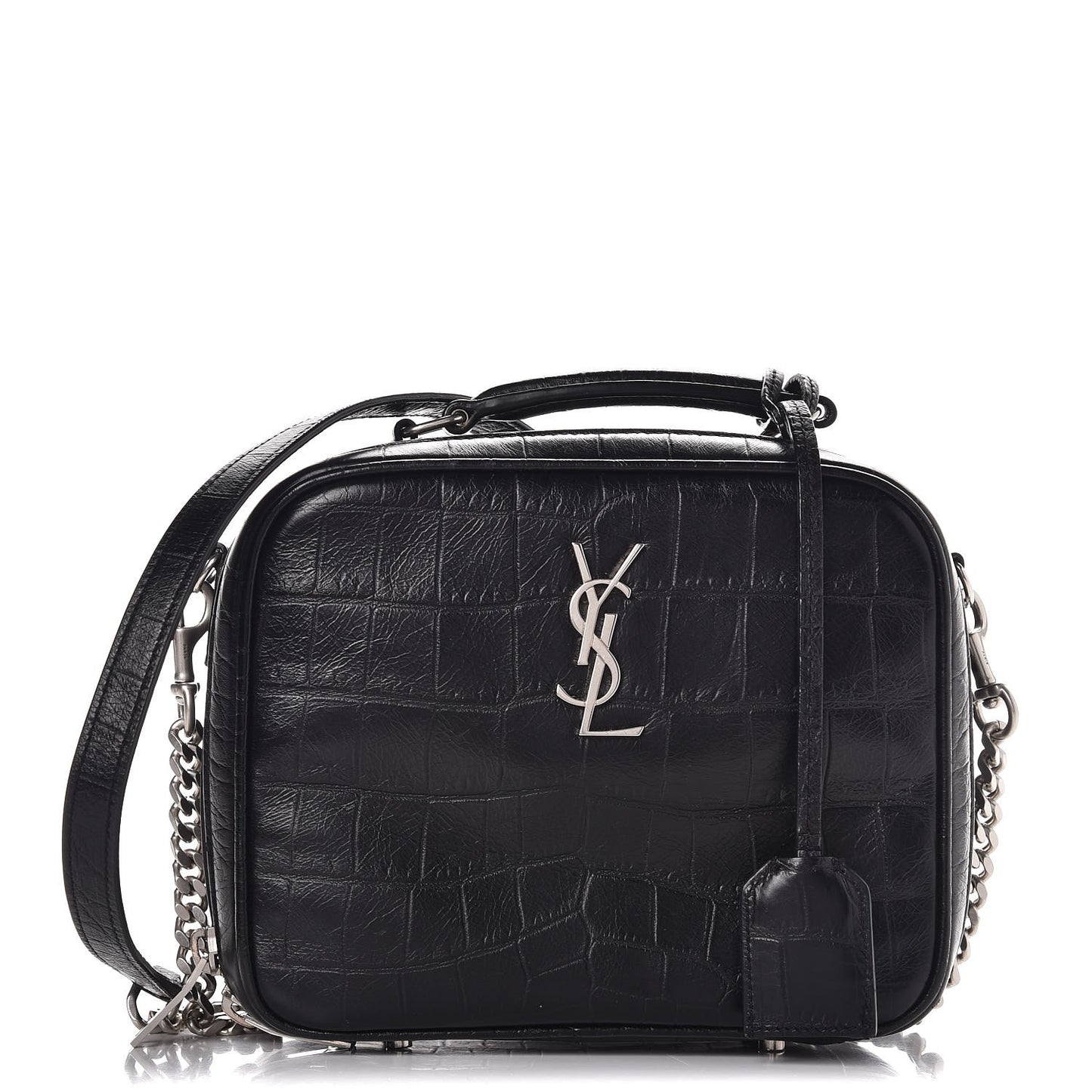 Calfskin Croc Embossed Monogram Lunch Box Bag Black