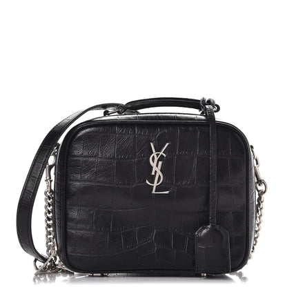 Saint Laurent Calfskin Croc Embossed Monogram Lunch Box Bag Black 1 of 6