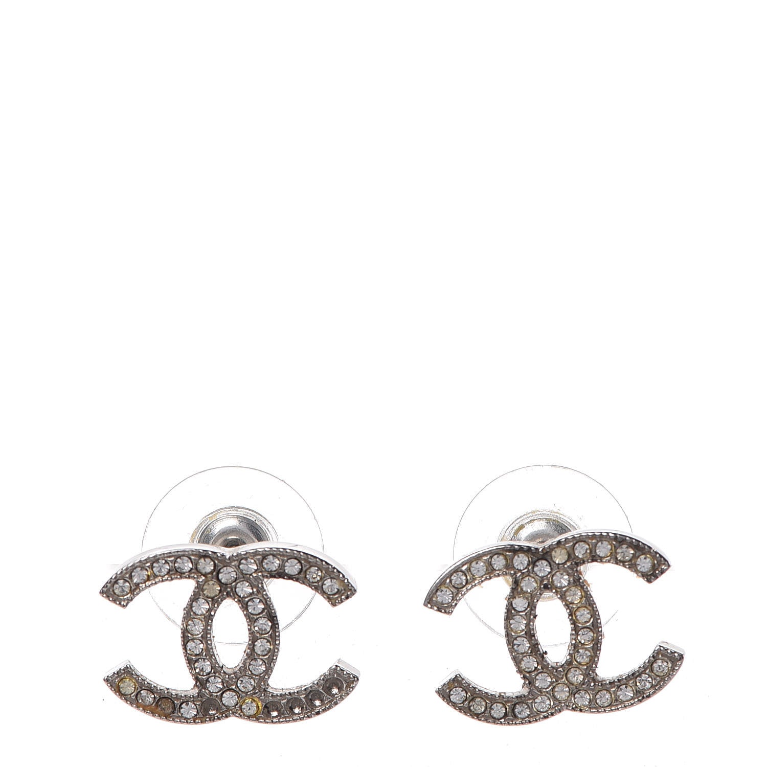 Chanel Crystal Timeless CC Earrings Silver 1 of 8