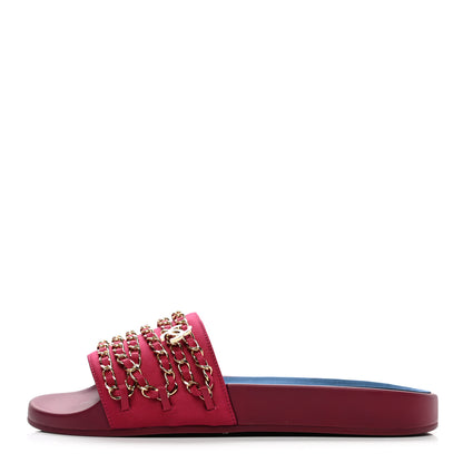 Chanel Satin Chain Flat Sandals 39 Dark Fuchsia 1 of 9