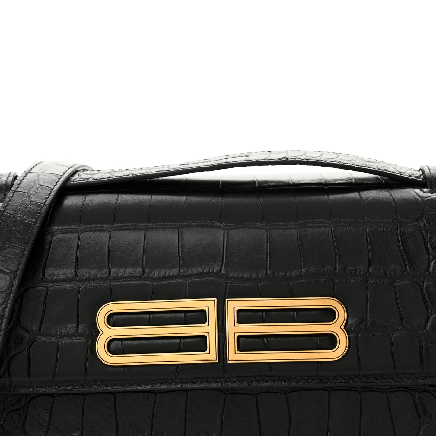 Extra Supple Calfskin Crocodile Embossed Small Gossip Bag Black